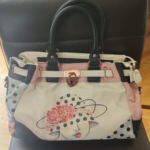 Stylish Polka Dot Handbag - Black and Pink Slightly Used